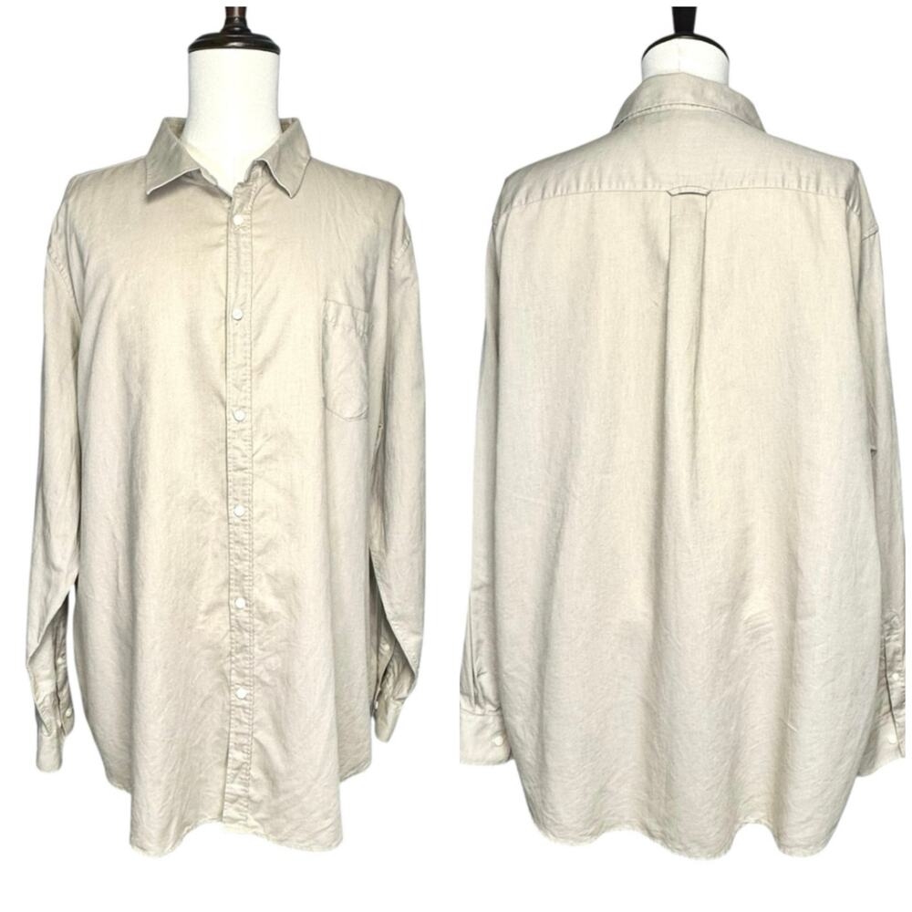 Johnny Bigg | Men | Stone Cotton Linen Blend Casual Button Up Shirt | Size 5XL